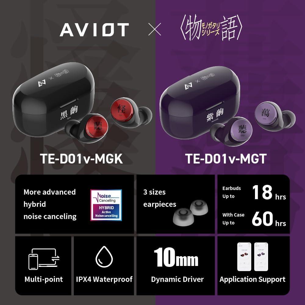 AVIOT TE-D01v-MGT Monogatari Series Anime Wireless Earbuds 蕩(Tore) Model